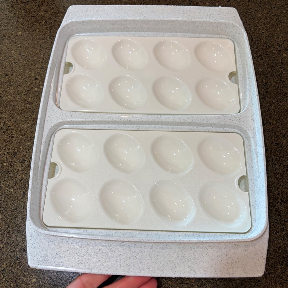 Vintage Tupperware Speckled Deviled‎ Egg Tray Serving Platter 16 Slot NO LID
